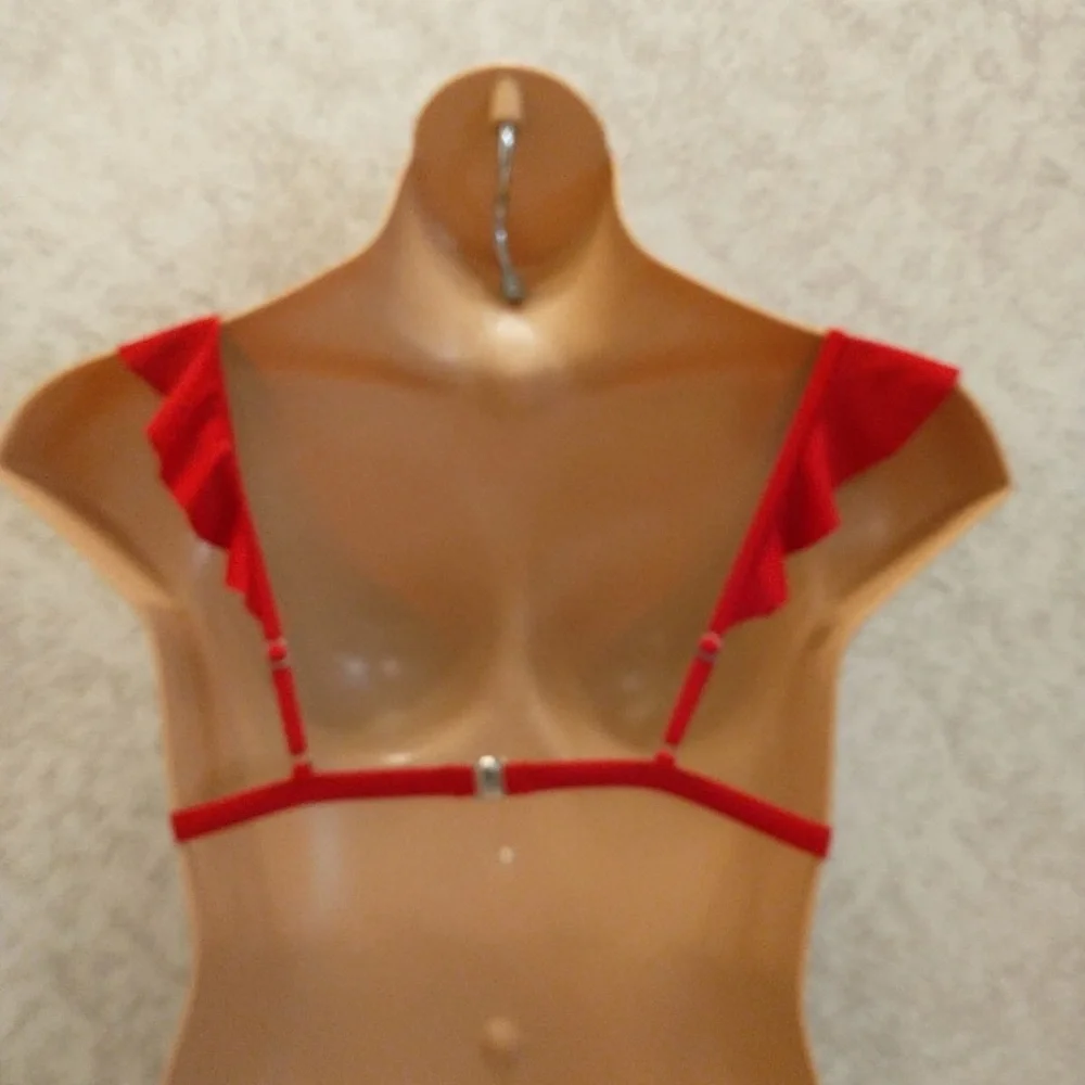 SHEIN Vibrant Red Ruffle Bikini Top